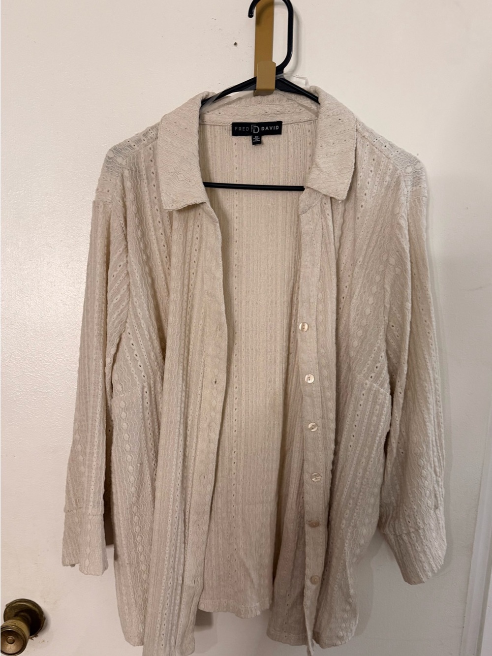 Fred David Cream Openwork Button-Front Knit Cardigan